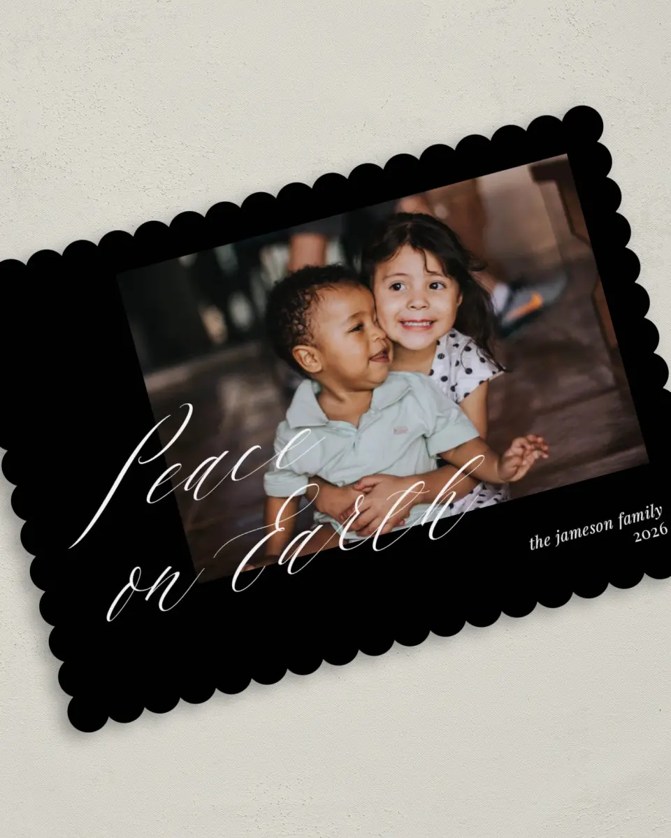 This is a 5" x 7" Christmas Card called Peace on Earth printed in full color on Premium Smooth paper on Premium Smooth paper on Premium Smooth paper