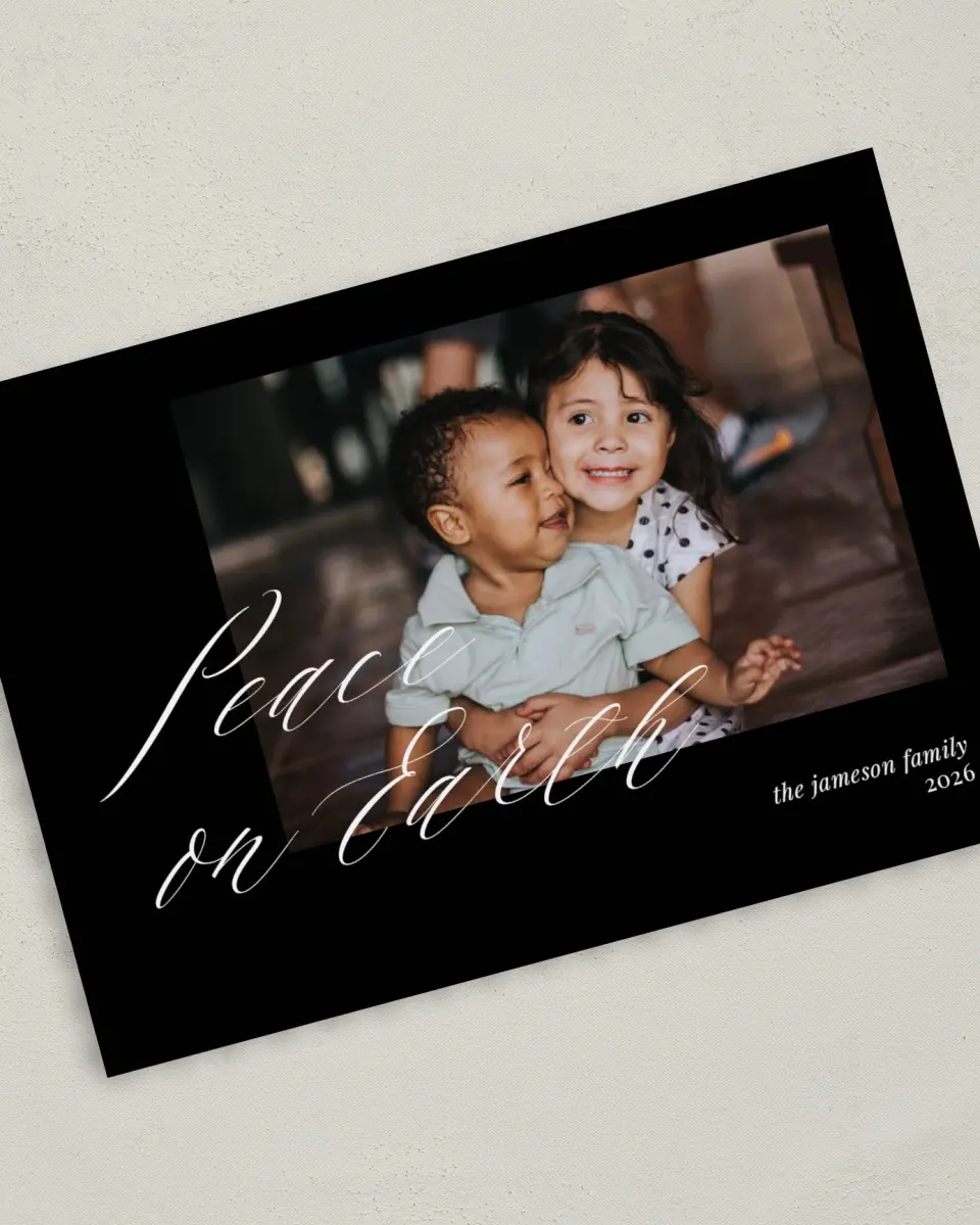 This is a 5" x 7" Christmas Card called Peace on Earth printed in full color on Premium Smooth paper on Premium Smooth paper on Premium Smooth paper