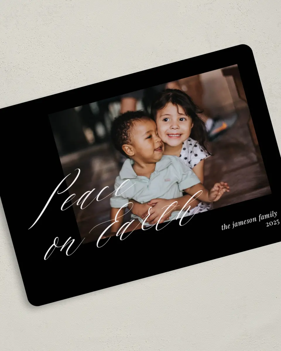 This is a 5" x 7" Christmas Card called Peace on Earth printed in full color on Premium Smooth paper