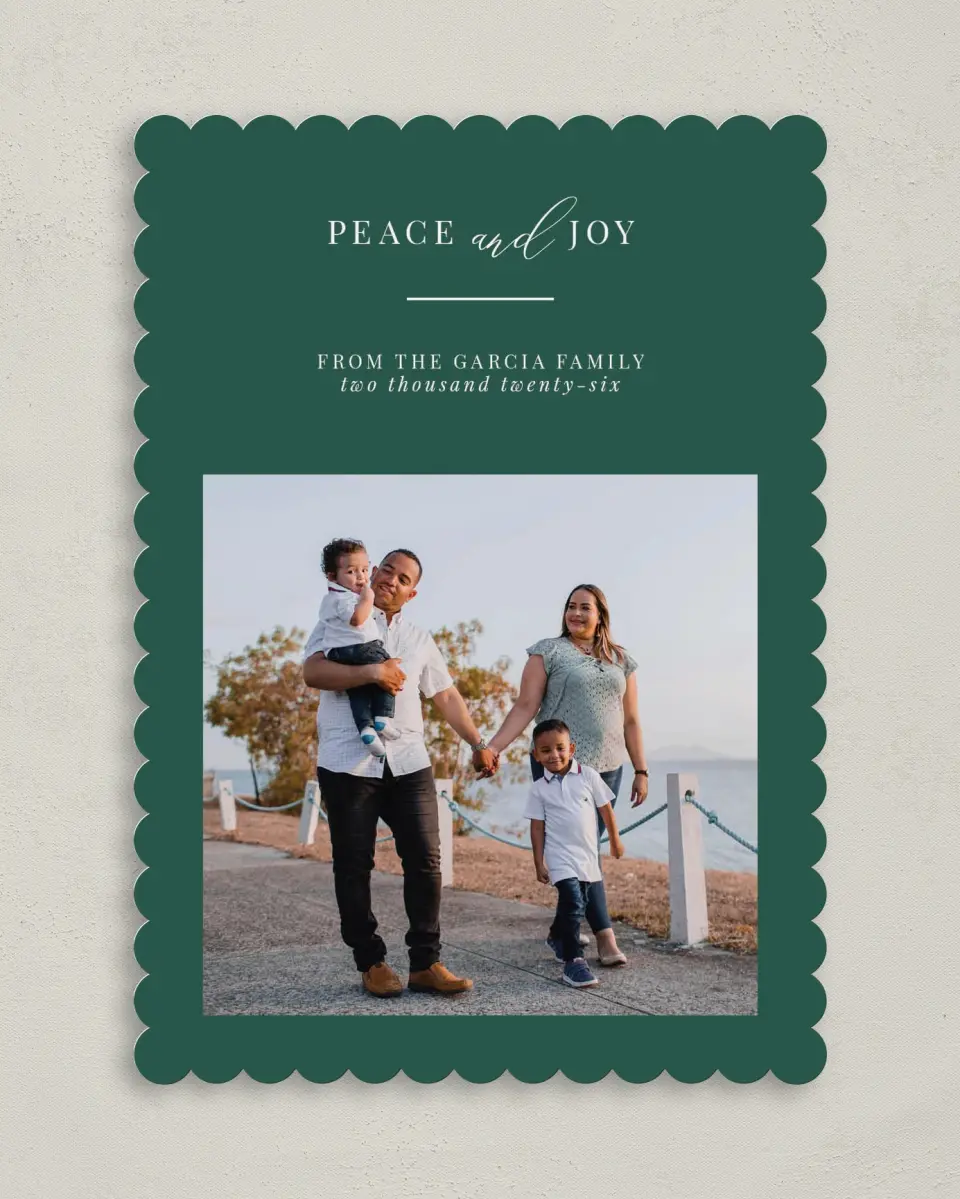 This is a 5" x 7" Christmas Card called Simple Peace printed in full color on Premium Smooth paper on Premium Smooth paper on Premium Smooth paper