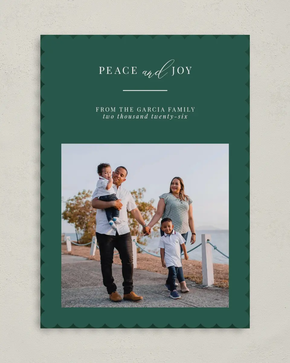This is a 5" x 7" Christmas Card called Simple Peace printed in full color on Premium Smooth paper on Premium Smooth paper on Premium Smooth paper