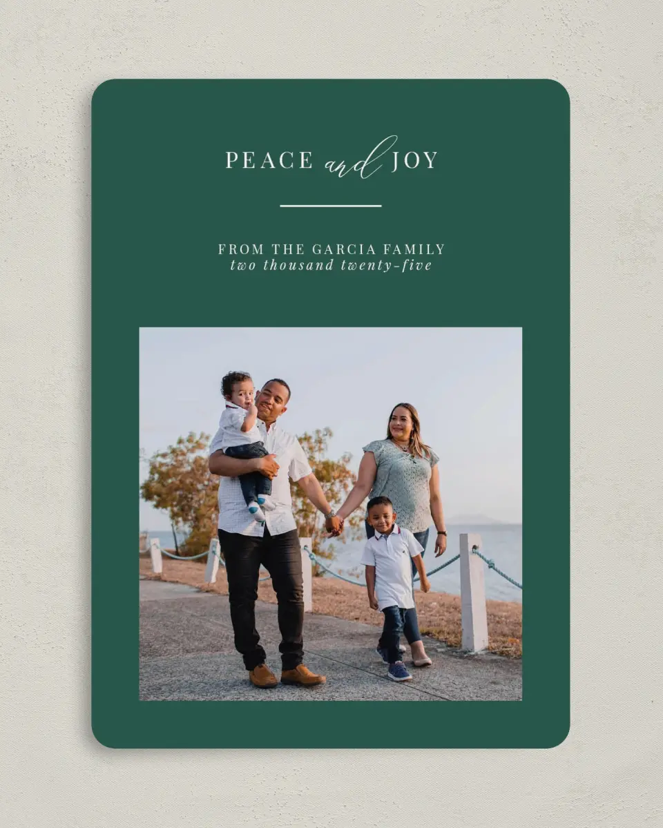 This is a 5" x 7" Christmas Card called Simple Peace printed in full color on Premium Smooth paper