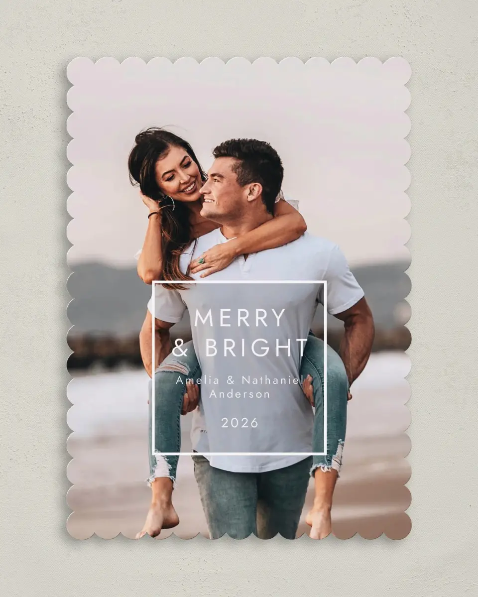 This is a 5" x 7" Christmas Card called Merry Box printed in full color on Premium Smooth paper on Premium Smooth paper on Premium Smooth paper