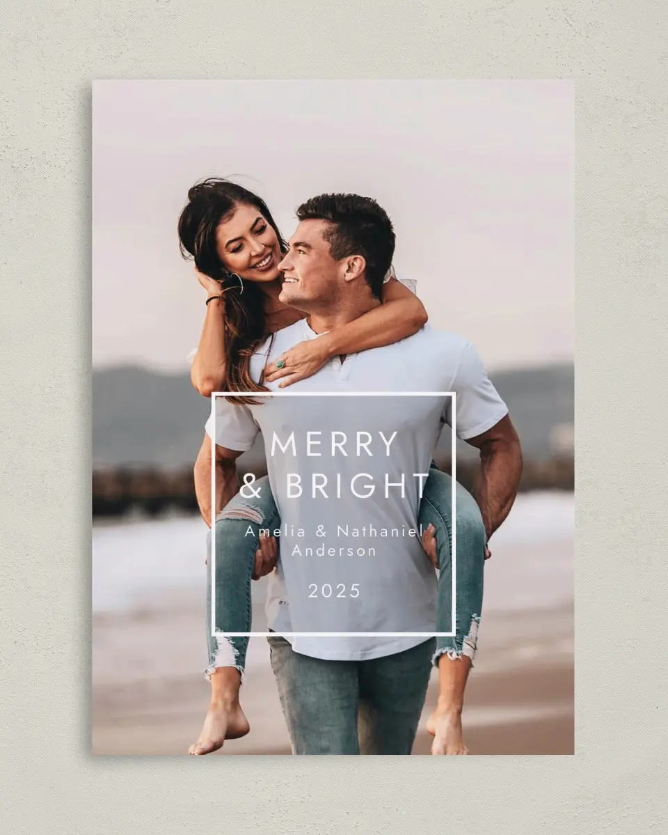 This is a 5" x 7" Christmas Card called Merry Box printed in full color on Premium Smooth paper