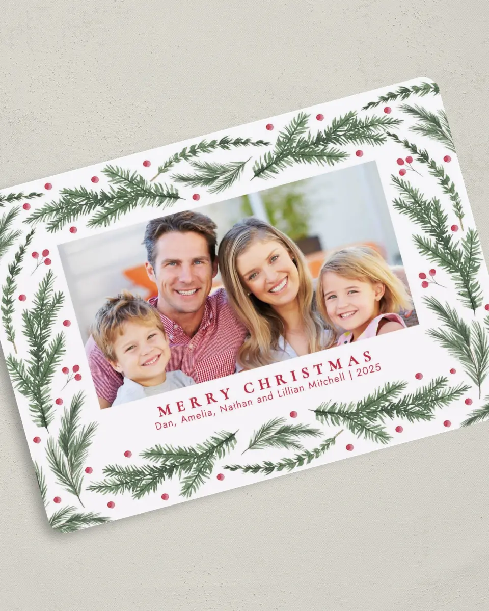 This is a 5" x 7" Christmas Card called Pine Pattern printed in full color on Premium Smooth paper