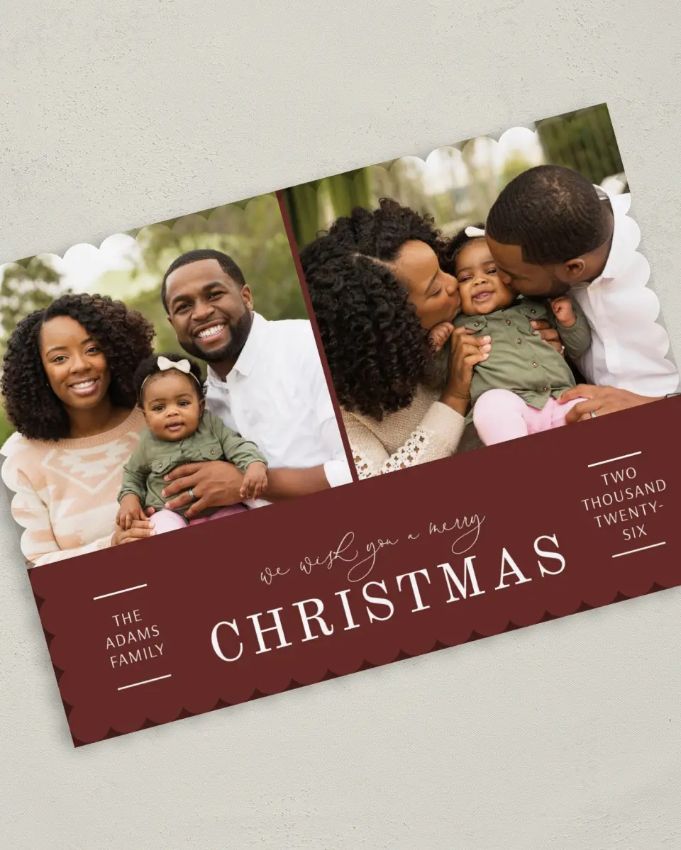 This is a 5" x 7" Christmas Card called Merry Wishes printed in full color on Premium Smooth paper on Premium Smooth paper on Premium Smooth paper