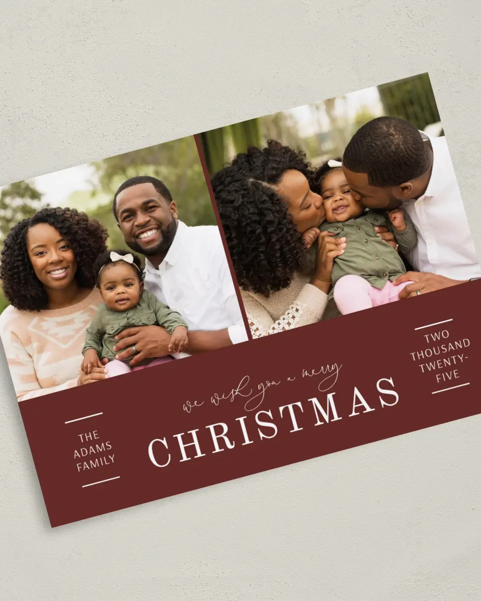 This is a 5" x 7" Christmas Card called Merry Wishes printed in full color on Premium Smooth paper
