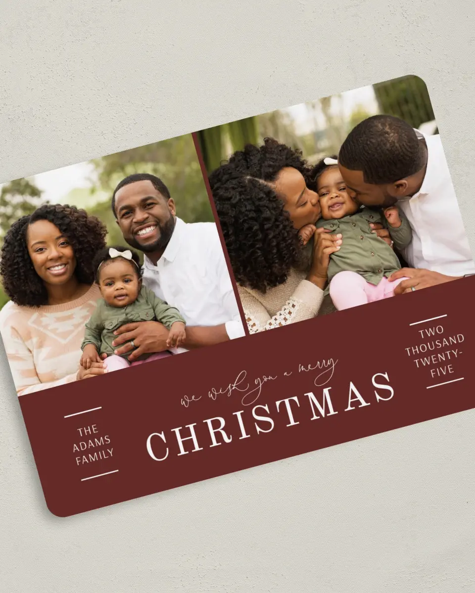 This is a 5" x 7" Christmas Card called Merry Wishes printed in full color on Premium Smooth paper