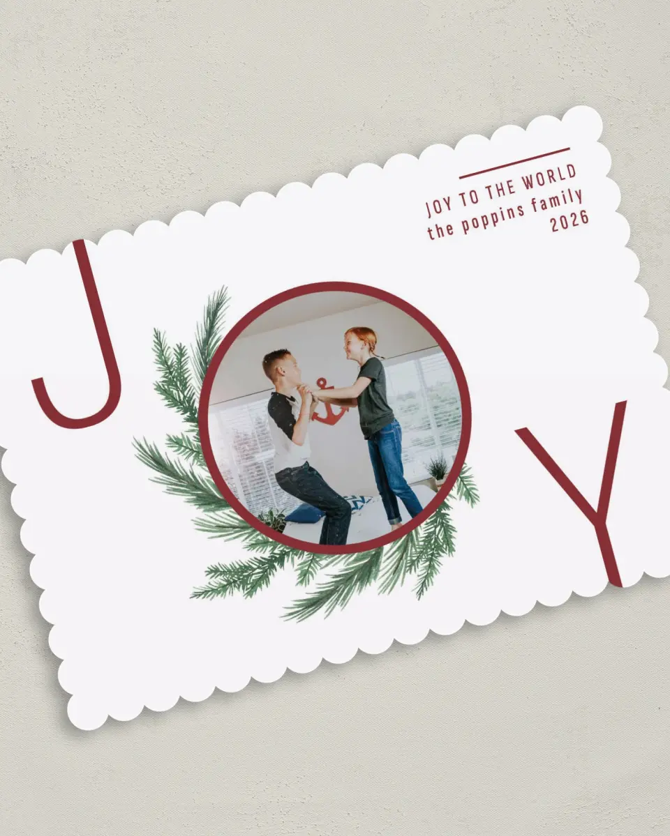 This is a 5" x 7" Christmas Card called Wreath of Joy printed in full color on Premium Smooth paper on Premium Smooth paper on Premium Smooth paper