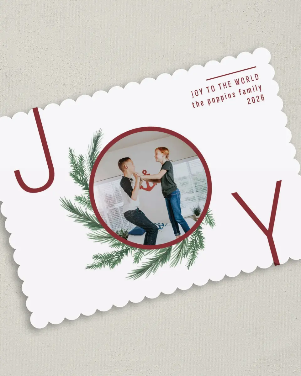 This is a 5" x 7" Christmas Card called Wreath of Joy printed in full color on Premium Smooth paper on Premium Smooth paper on Premium Smooth paper