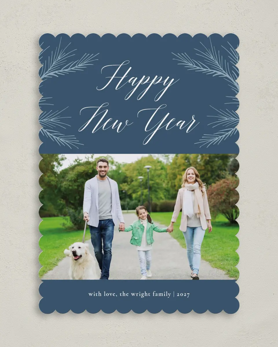 This is a 5" x 7" Christmas Card called Winter Boughs printed in full color on Premium Smooth paper on Premium Smooth paper on Premium Smooth paper