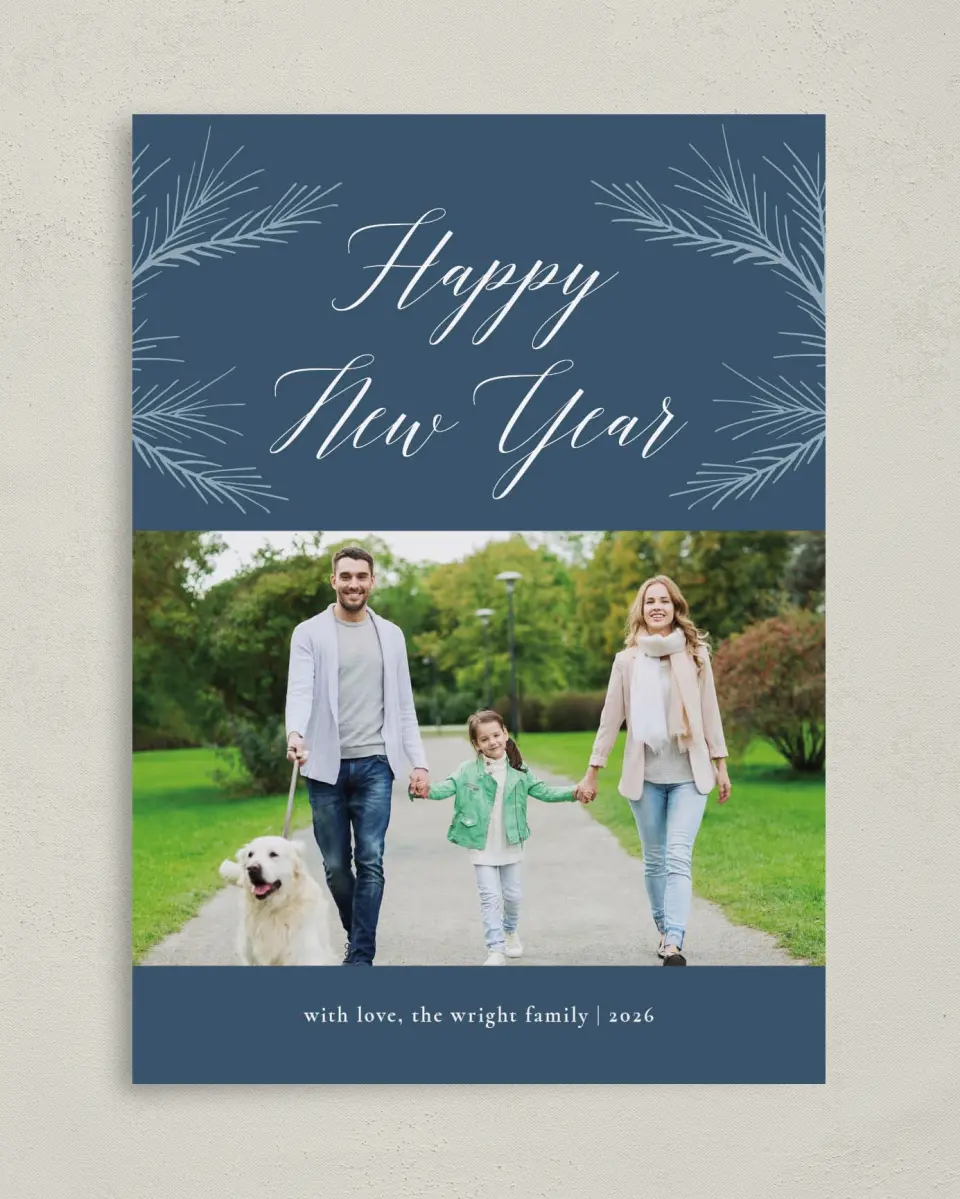 This is a 5" x 7" Christmas Card called Winter Boughs printed in full color on Premium Smooth paper