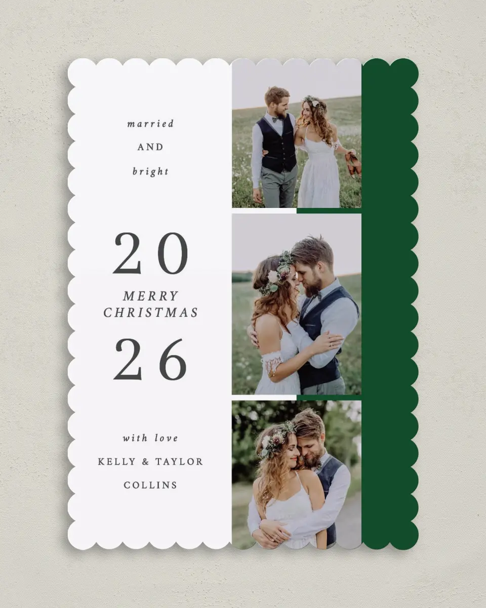 This is a 5" x 7" Christmas Card called Married and Bright printed in full color on Premium Smooth paper on Premium Smooth paper on Premium Smooth paper