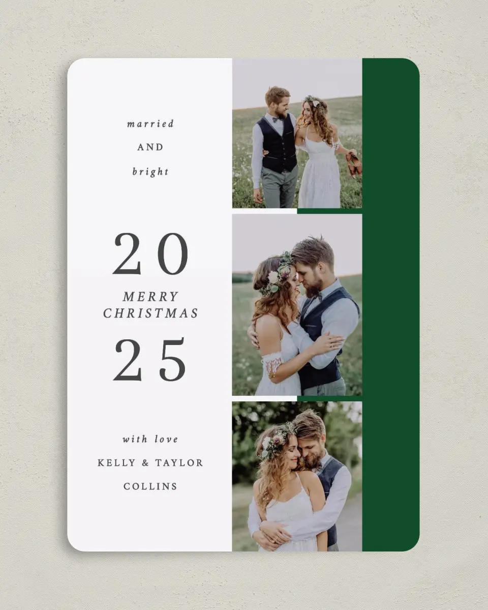 This is a 5" x 7" Christmas Card called Married and Bright printed in full color on Premium Smooth paper
