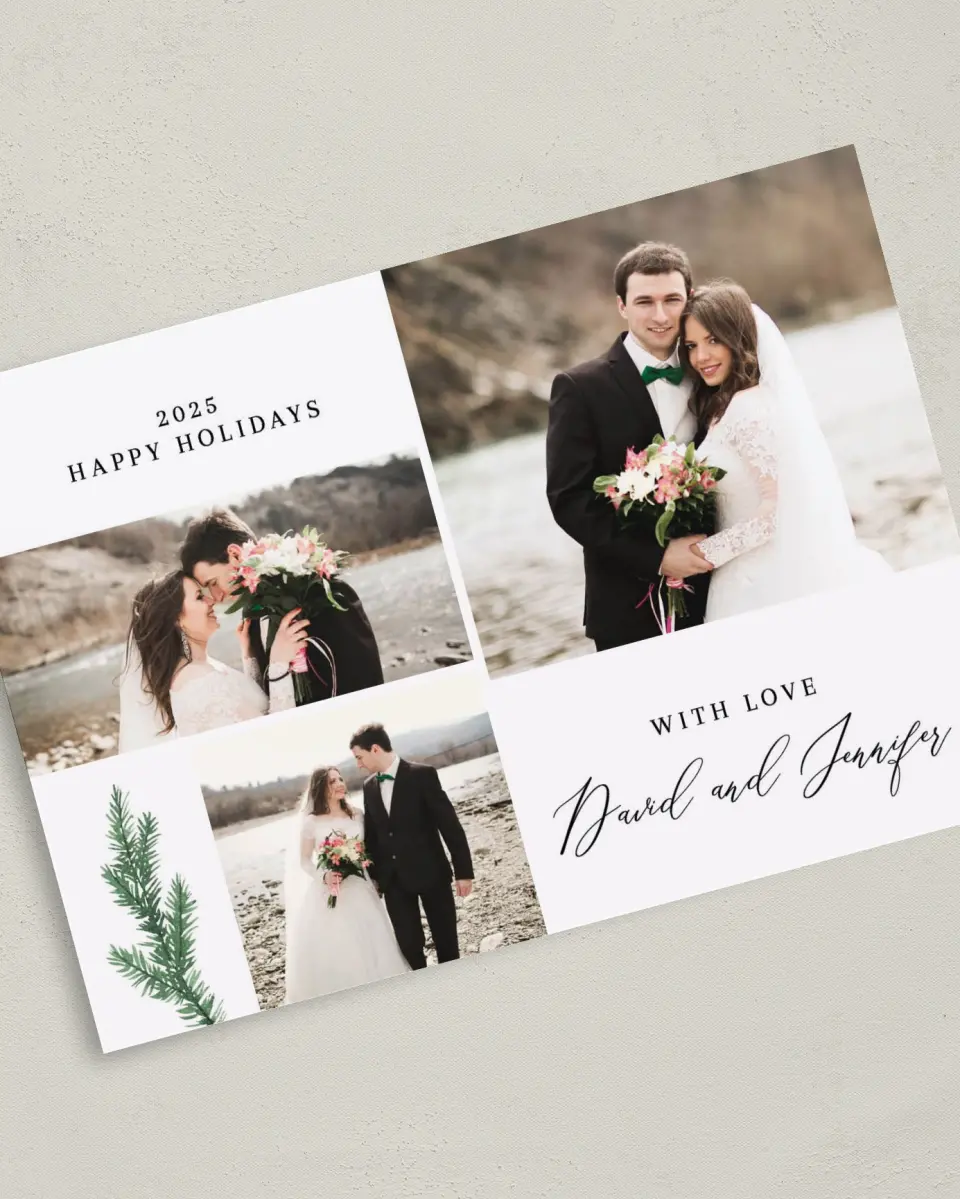 This is a 5" x 7" Christmas Card called Happy Greetings printed in full color on Premium Smooth paper