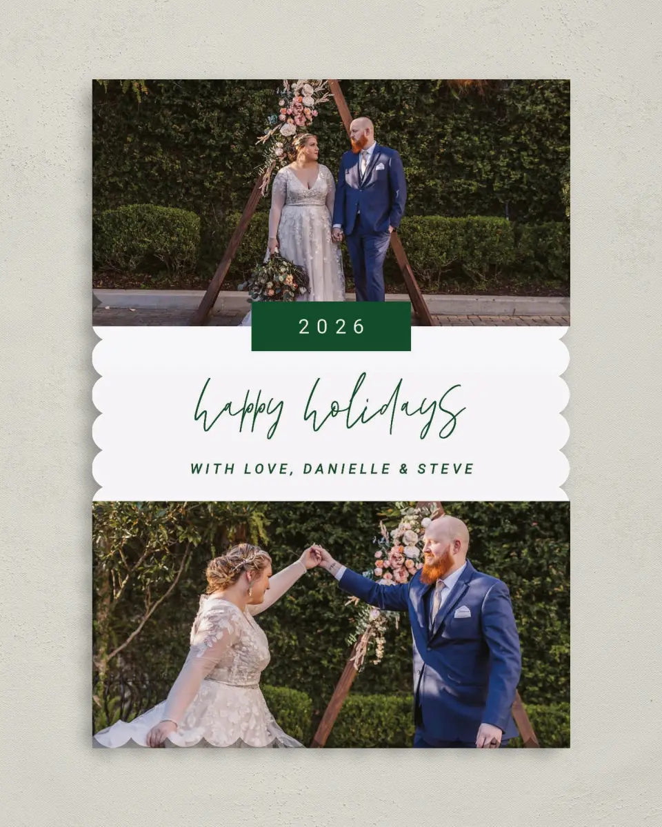 This is a 5" x 7" Christmas Card called Beautiful Holidays printed in full color on Premium Smooth paper on Premium Smooth paper on Premium Smooth paper