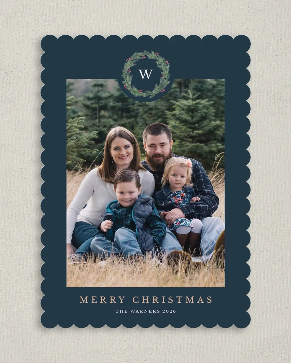 This is a 5" x 7" Christmas Card called Holiday Wreath printed in full color on Premium Smooth paper on Premium Smooth paper on Premium Smooth paper