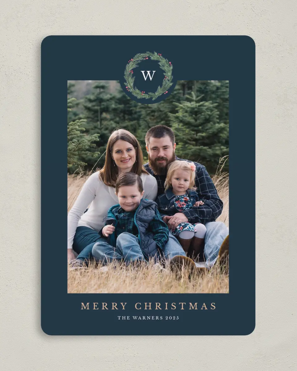 This is a 5" x 7" Christmas Card called Holiday Wreath printed in full color on Premium Smooth paper
