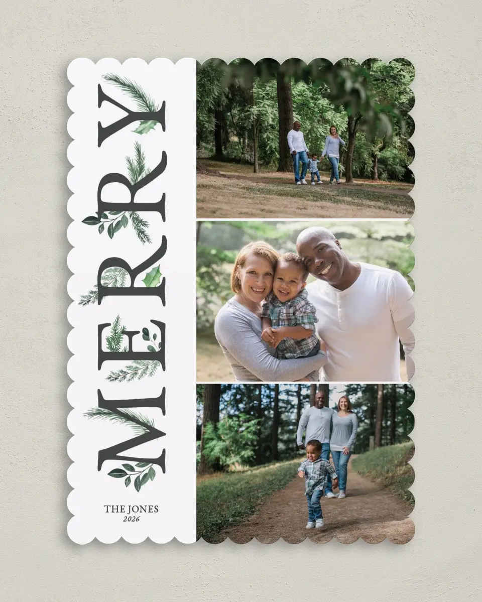 This is a 5" x 7" Christmas Card called Merry Tidings printed in full color on Premium Smooth paper on Premium Smooth paper on Premium Smooth paper