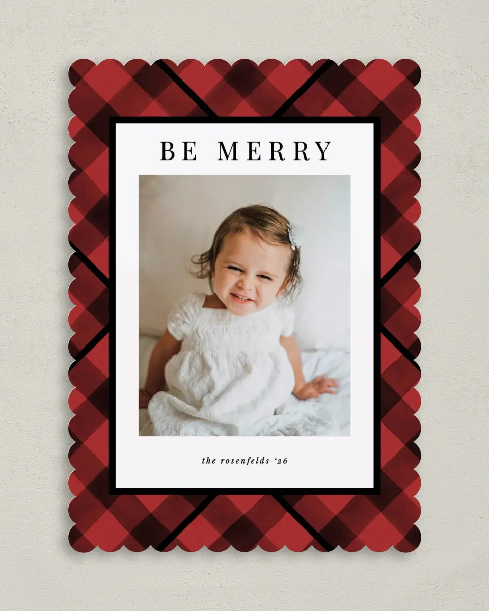 This is a 5" x 7" Christmas Card called Checkered Cheer printed in full color on Premium Smooth paper on Premium Smooth paper on Premium Smooth paper