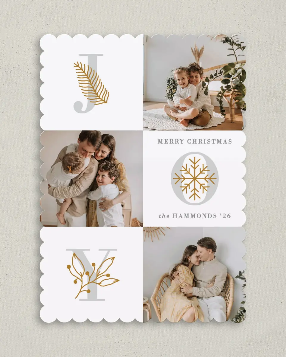 This is a 5" x 7" Christmas Card called Lustrous Joy printed in full color on Premium Smooth paper on Premium Smooth paper on Premium Smooth paper