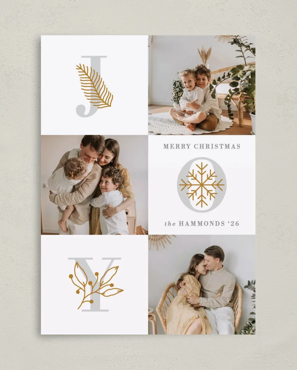This is a 5" x 7" Christmas Card called Lustrous Joy printed in full color on Premium Smooth paper