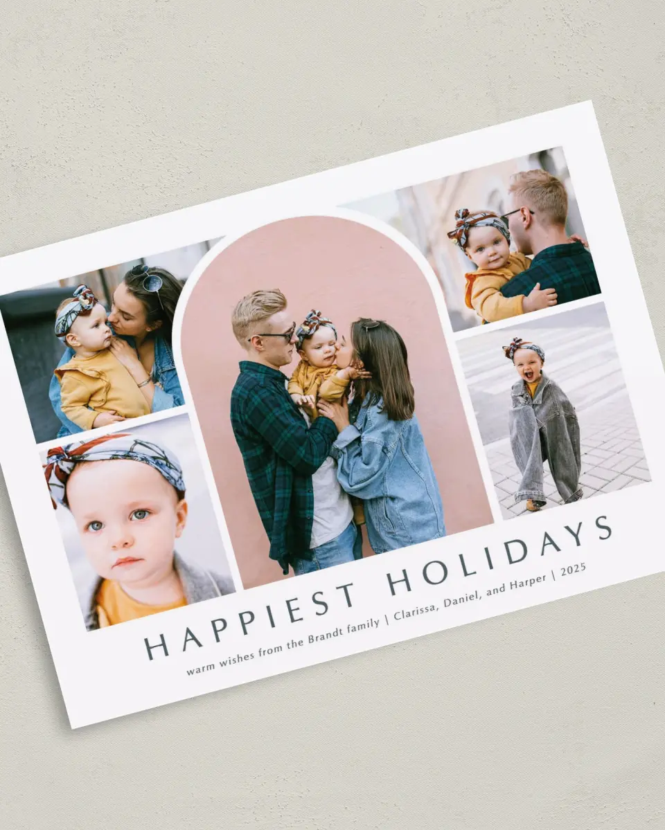 This is a 5" x 7" Christmas Card called Modern Holiday printed in full color on Premium Smooth paper