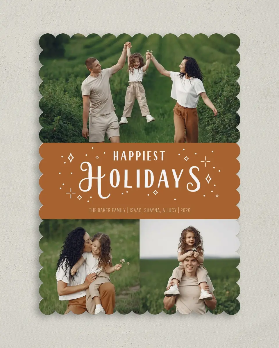 This is a 5" x 7" Christmas Card called Sparkling Holiday printed in full color on Premium Smooth paper on Premium Smooth paper on Premium Smooth paper