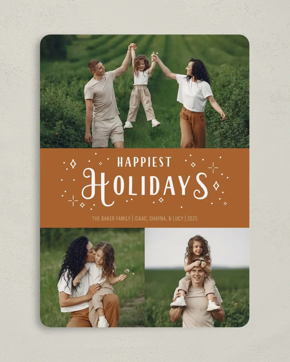 This is a 5" x 7" Christmas Card called Sparkling Holiday printed in full color on Premium Smooth paper