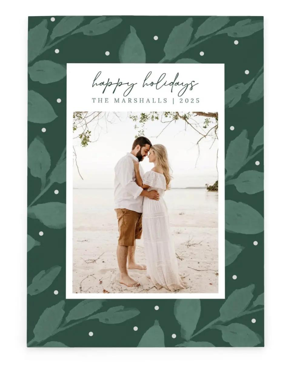 Holiday Greenery Gold Foil Christmas Cards