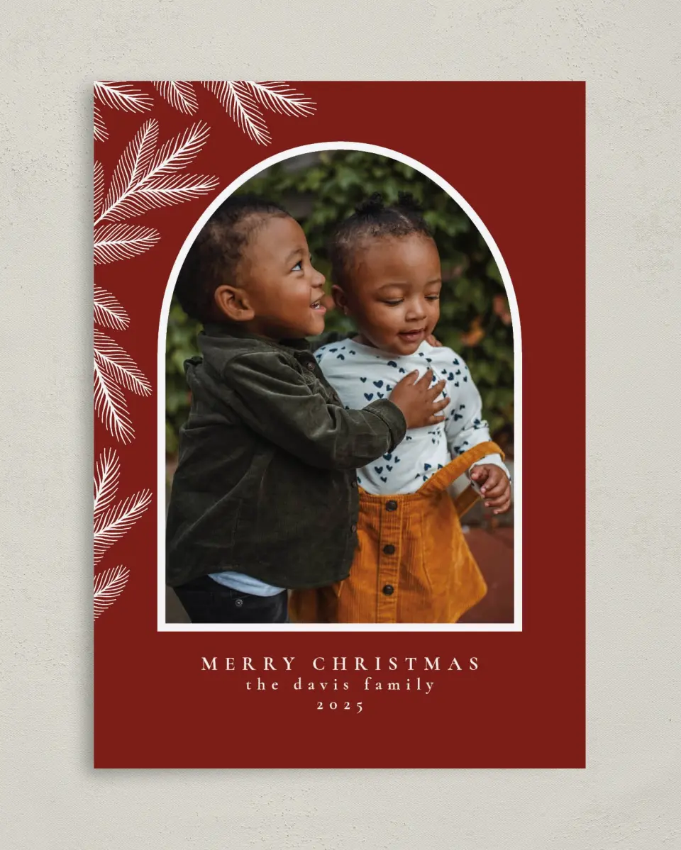 This is a 5" x 7" Christmas Card called Pine Corner printed in full color on Premium Smooth paper