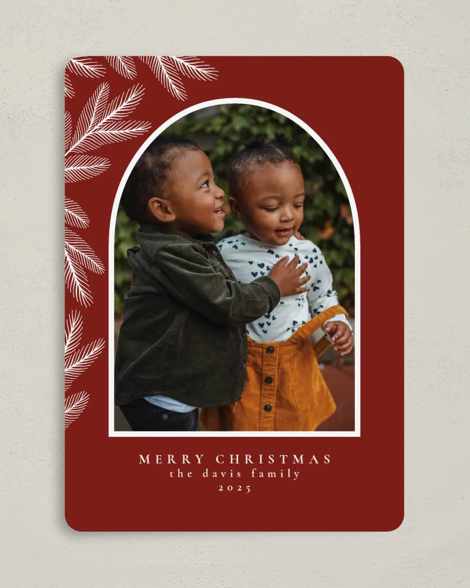 This is a 5" x 7" Christmas Card called Pine Corner printed in full color on Premium Smooth paper