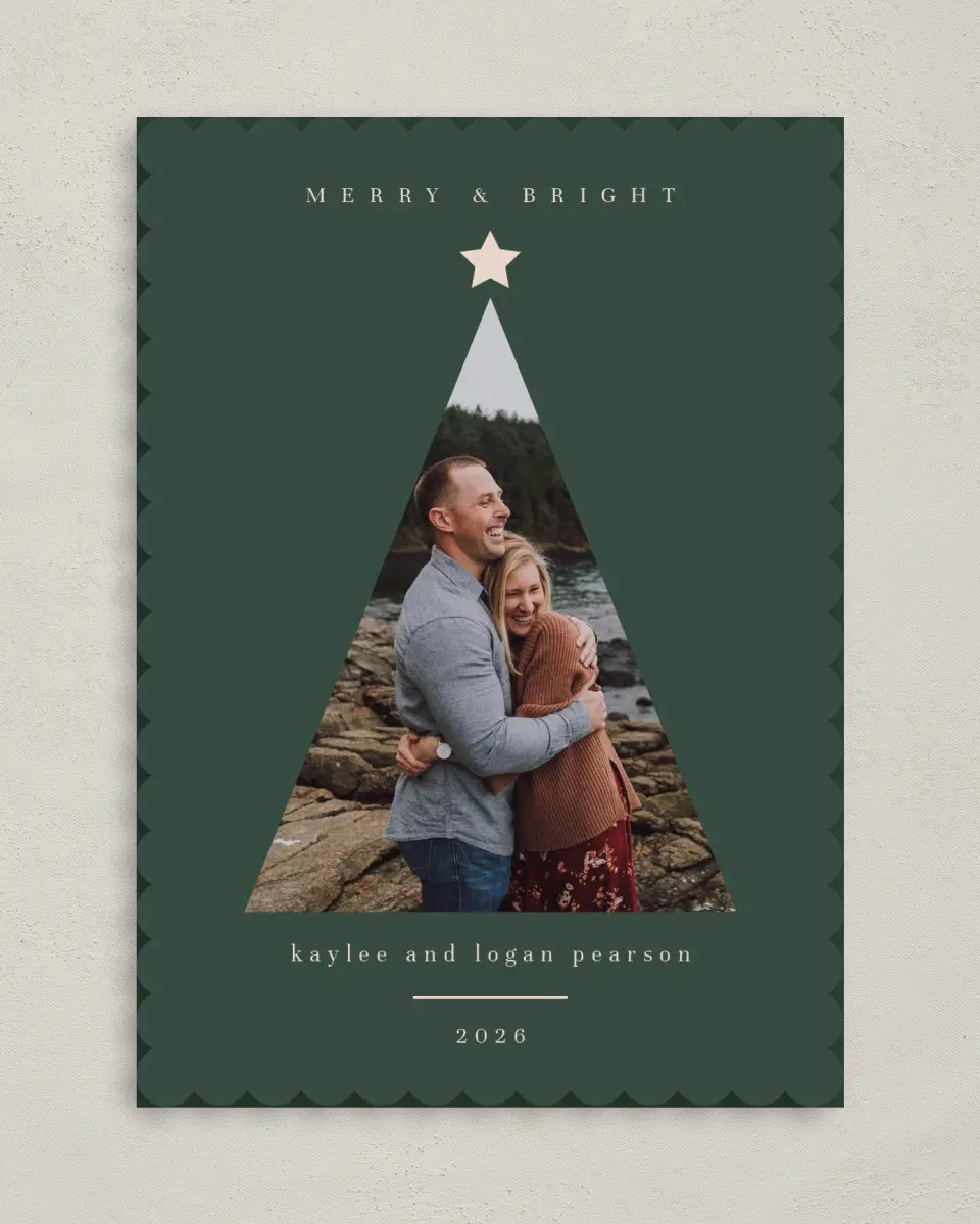 This is a 5" x 7" Christmas Card called Graphic Tree printed in full color on Premium Smooth paper on Premium Smooth paper on Premium Smooth paper