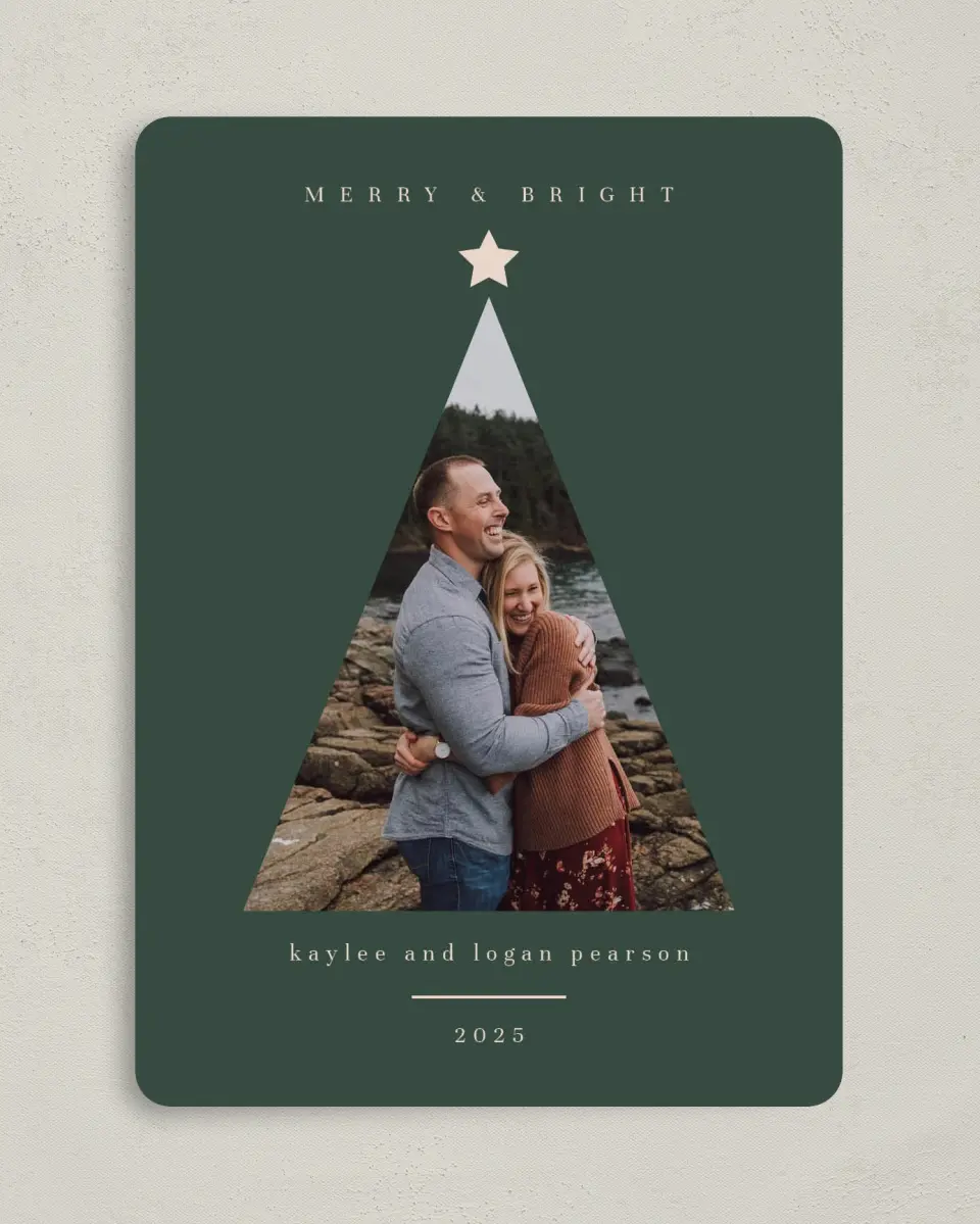 This is a 5" x 7" Christmas Card called Graphic Tree printed in full color on Premium Smooth paper