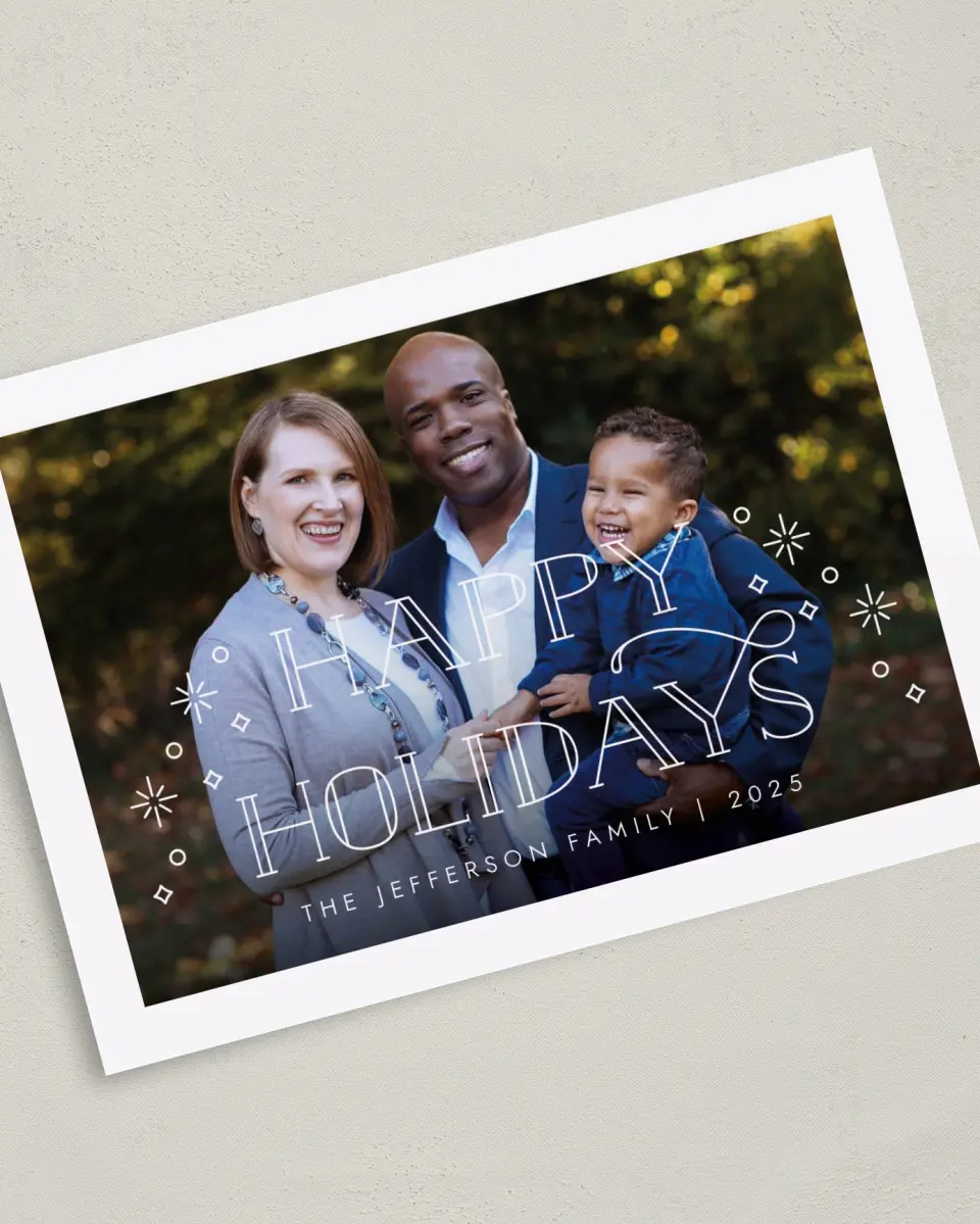 This is a 5" x 7" Christmas Card called Festive Photo printed in full color on Premium Smooth paper