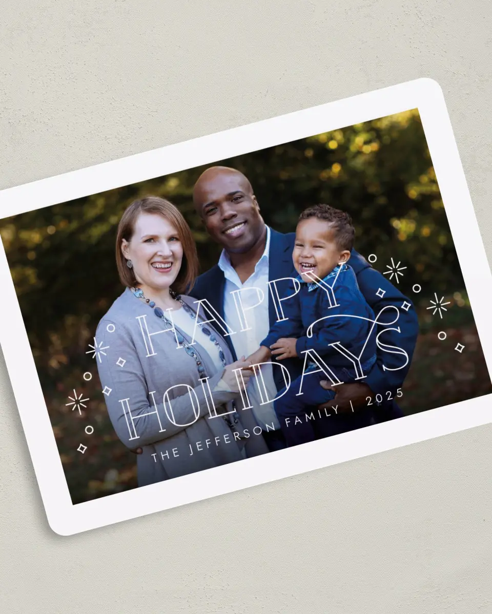 This is a 5" x 7" Christmas Card called Festive Photo printed in full color on Premium Smooth paper