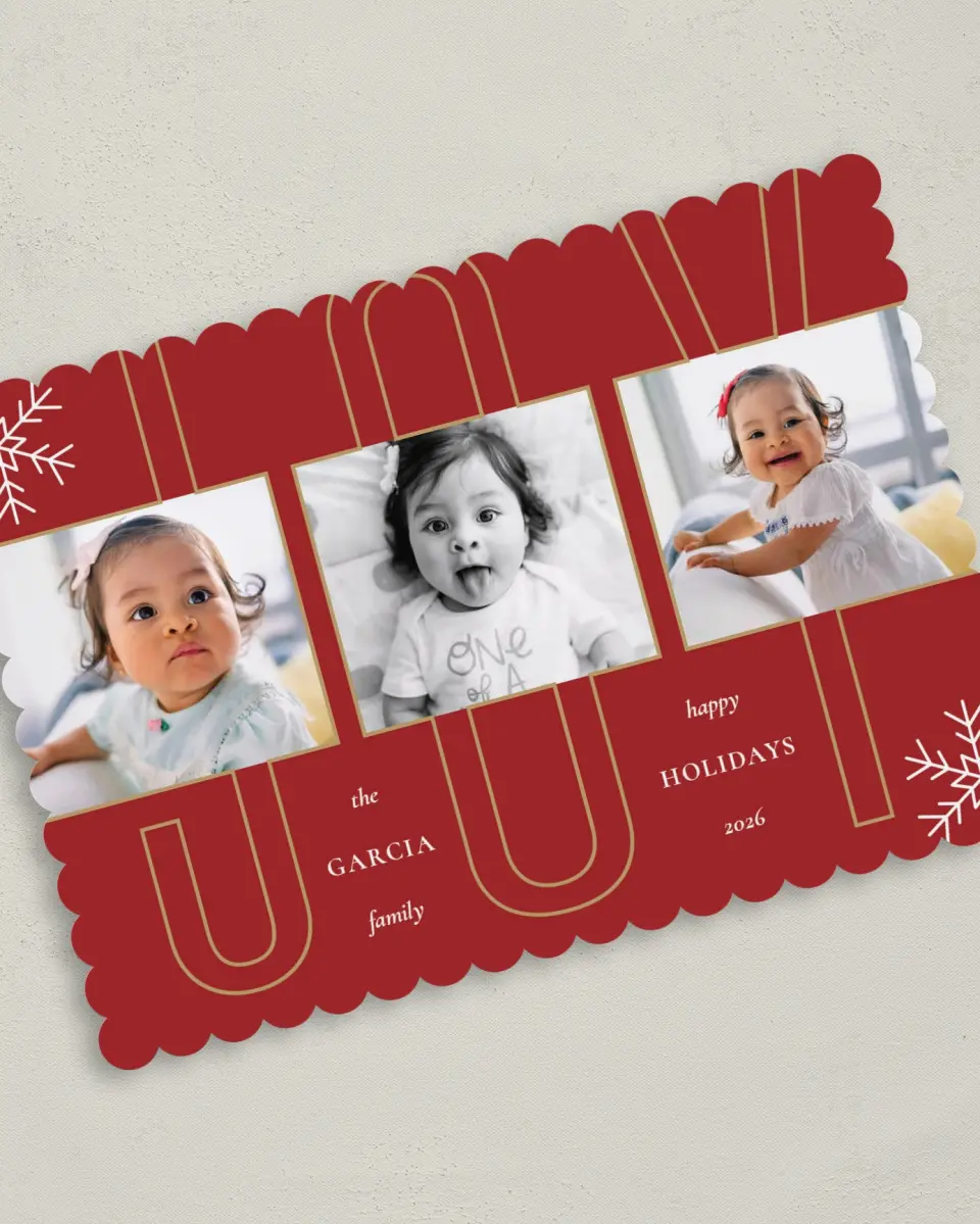 This is a 5" x 7" Christmas Card called Gigantic Joy printed in full color on Premium Smooth paper on Premium Smooth paper on Premium Smooth paper