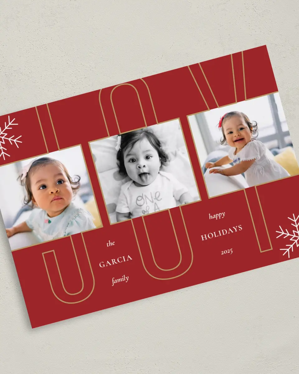 This is a 5" x 7" Christmas Card called Gigantic Joy printed in full color on Premium Smooth paper