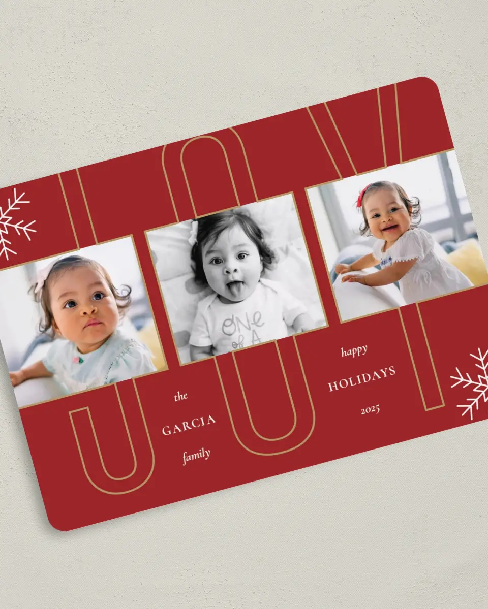 This is a 5" x 7" Christmas Card called Gigantic Joy printed in full color on Premium Smooth paper