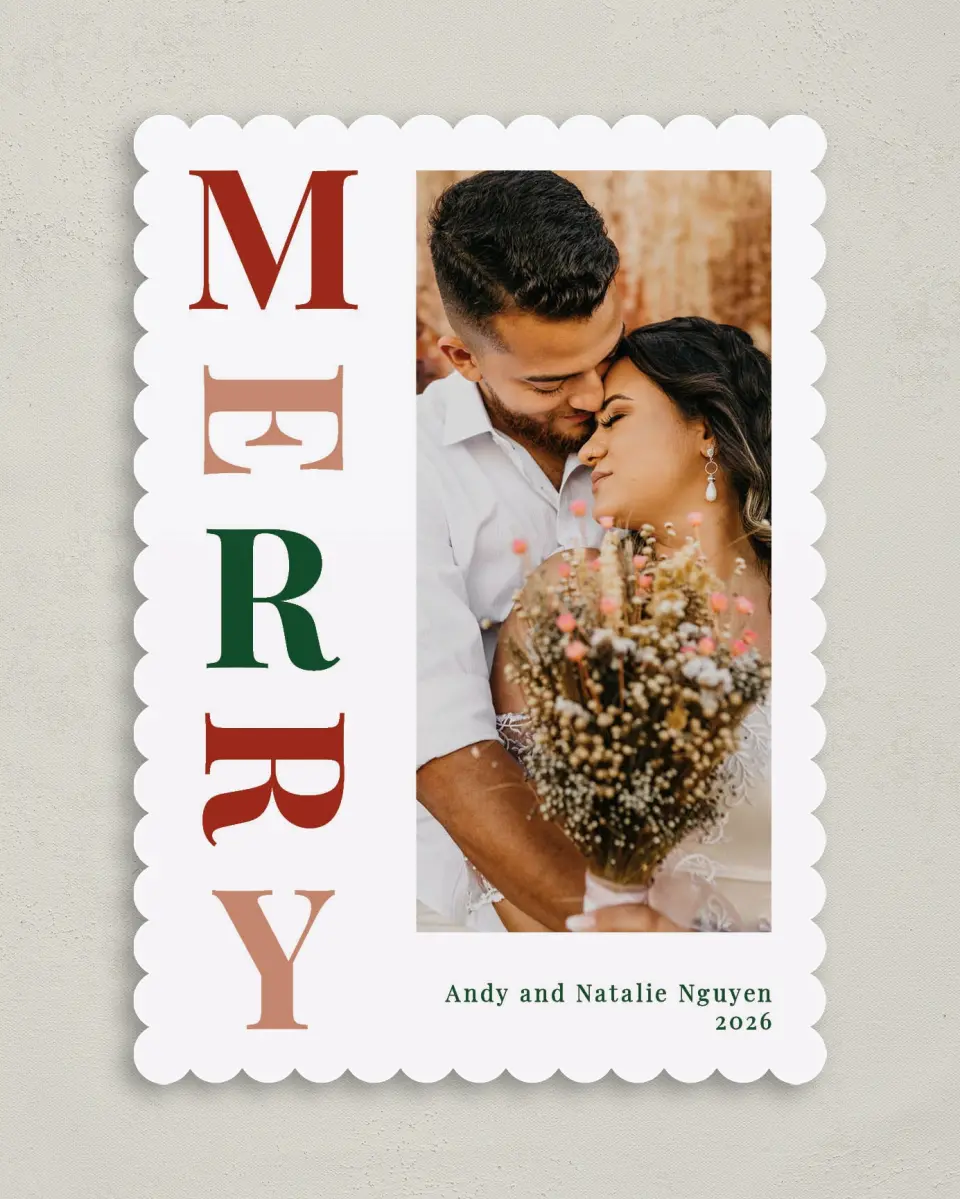 This is a 5" x 7" Christmas Card called Mirthful Merry printed in full color on Premium Smooth paper on Premium Smooth paper on Premium Smooth paper