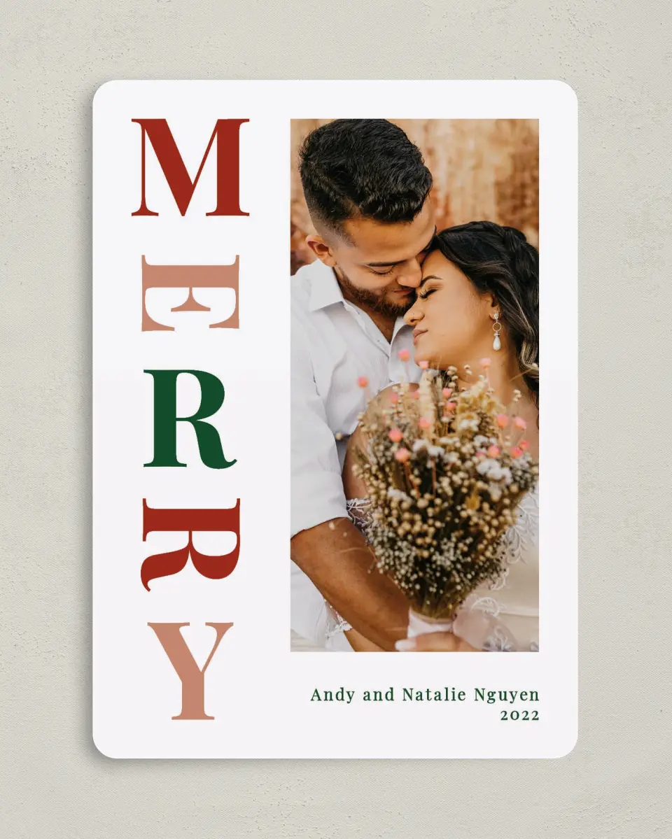 This is a 5" x 7" Christmas Card called Mirthful Merry printed in full color on Premium Smooth paper