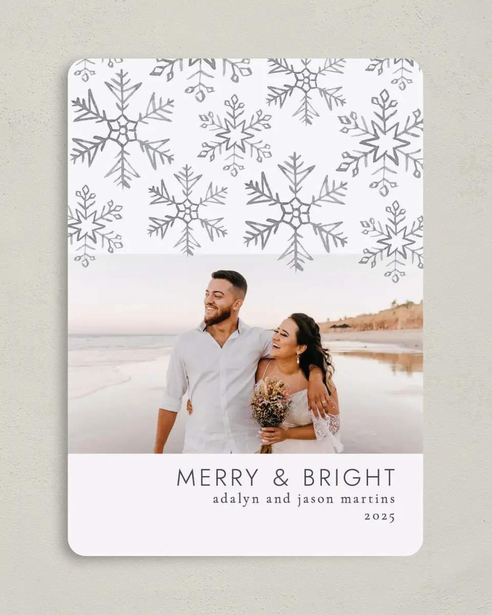 This is a 5" x 7" Christmas Card called Falling Snow printed in full color on Premium Smooth paper