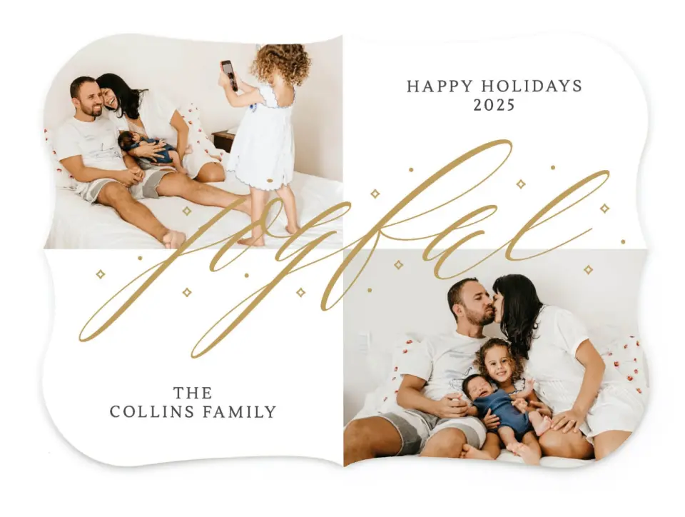 Joyful Script Rose Gold Foil Christmas Cards