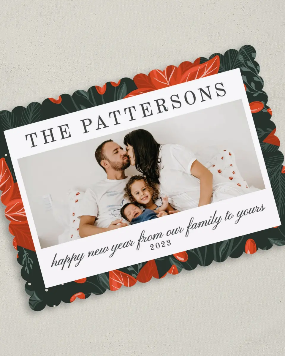 This is a 5" x 7" Christmas Card called Poinsettia Pattern printed in full color on Premium Smooth paper on Premium Smooth paper on Premium Smooth paper