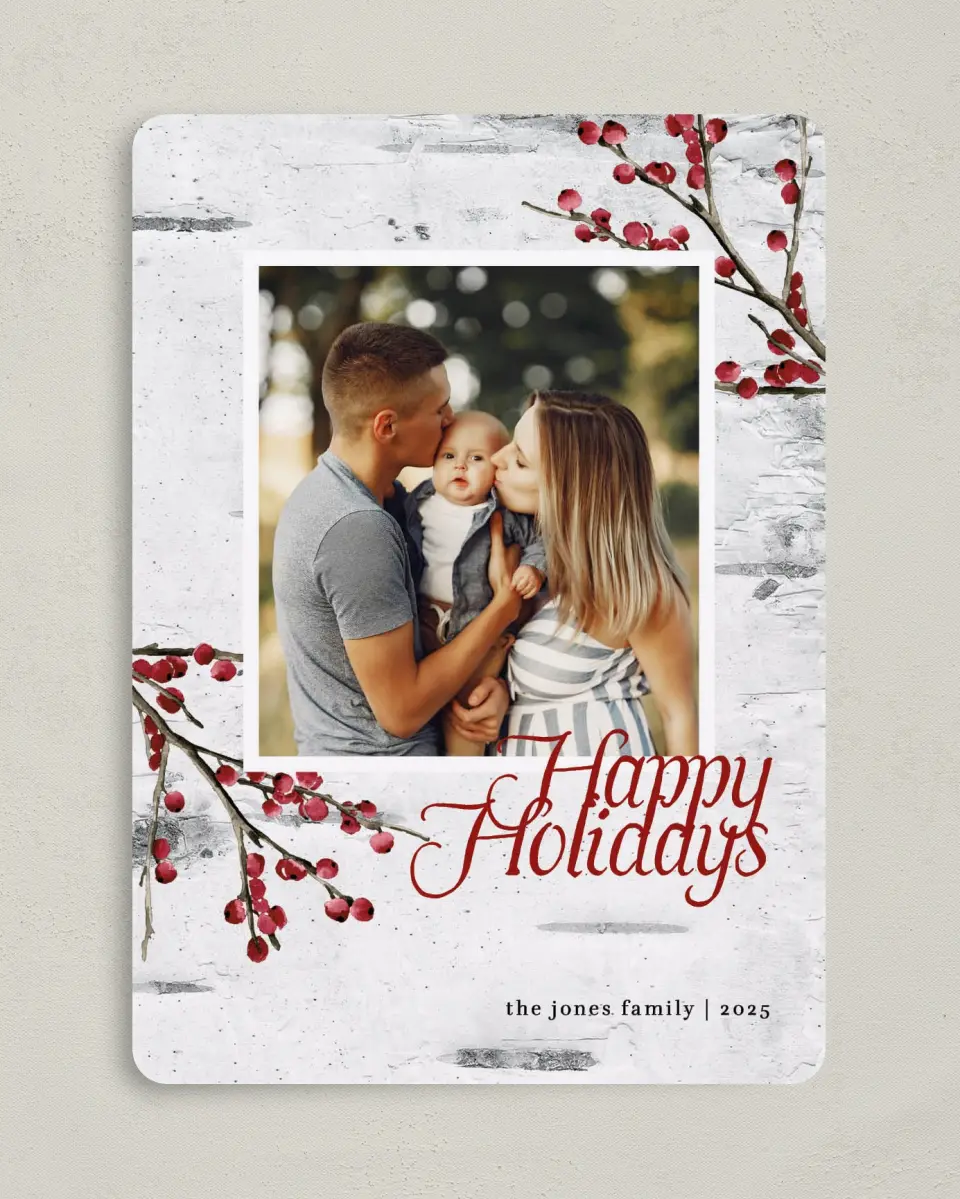 This is a 5" x 7" Christmas Card called Beloved Birch printed in full color on Premium Smooth paper