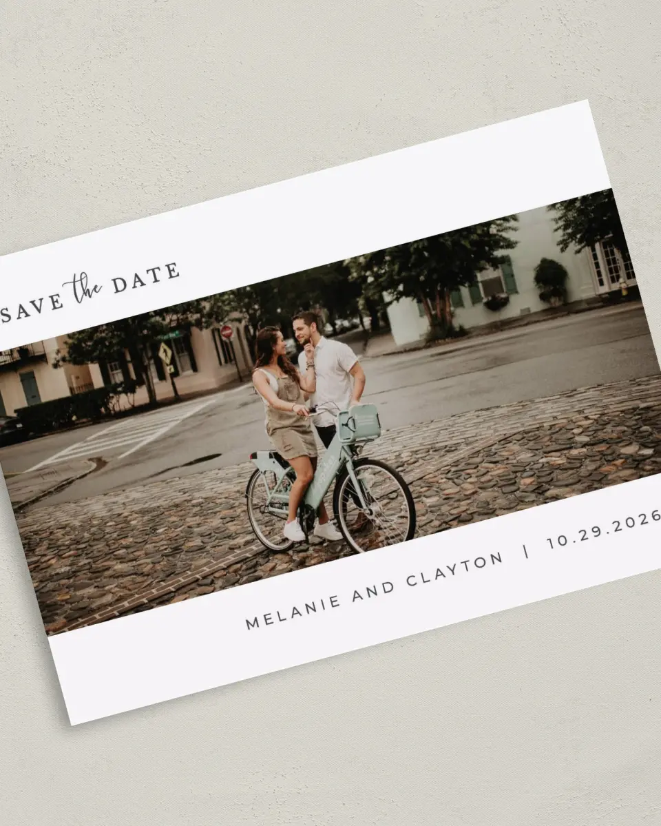 This is a 5" x 7" Save the Date Card called Natural Love printed in full color on Premium Smooth paper
