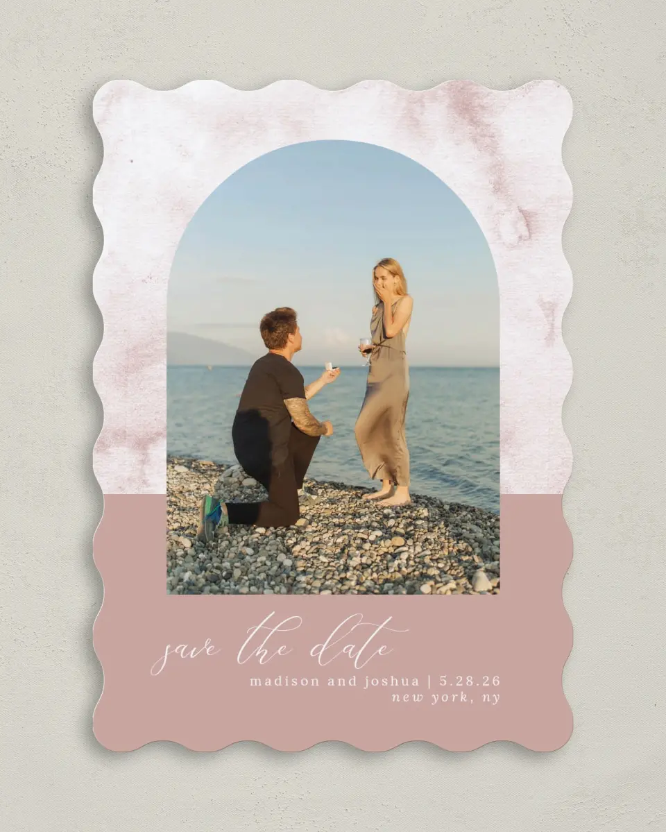 This is a 5" x 7" Save the Date Card called Gentle Touch printed in full color on Premium Smooth paper