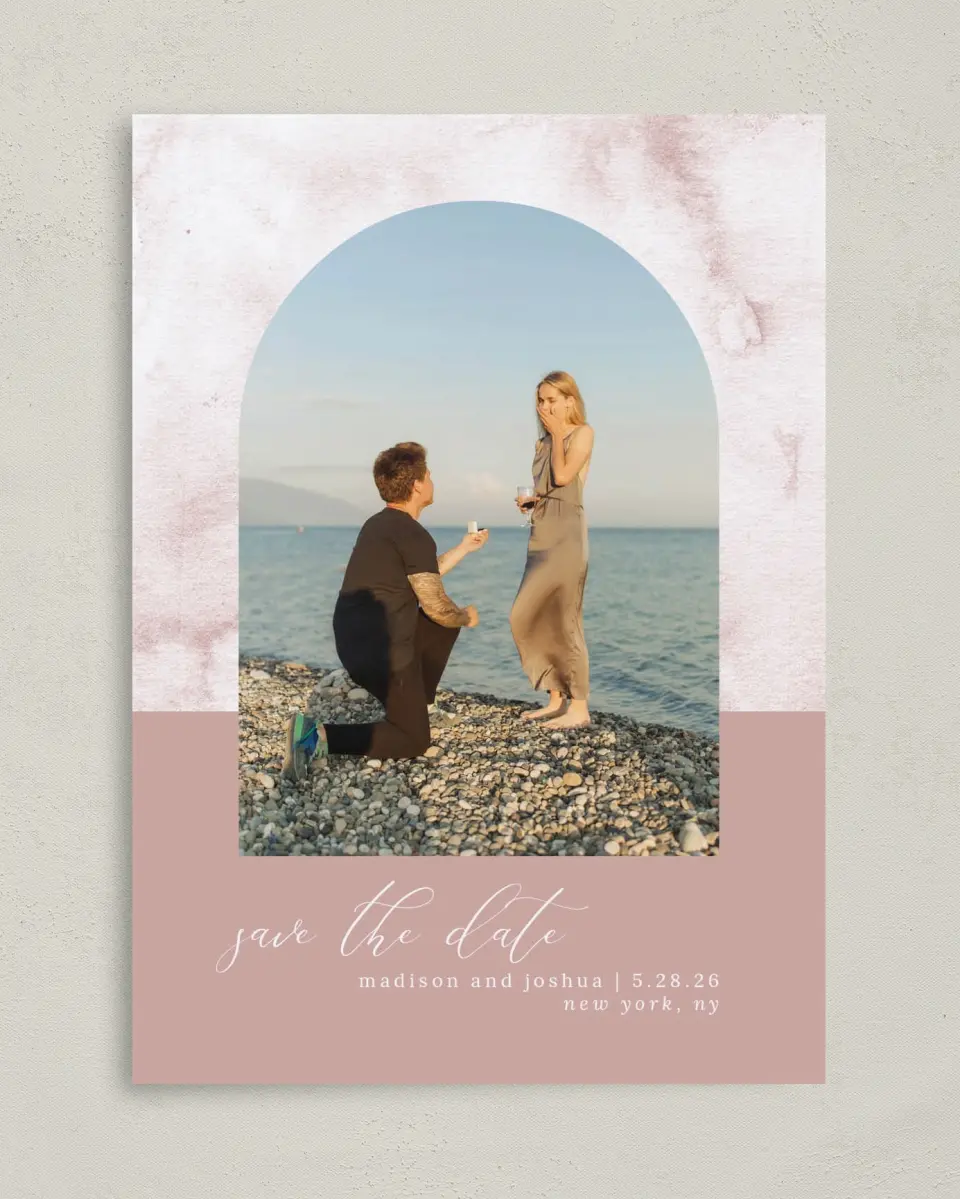This is a 5" x 7" Save the Date Card called Gentle Touch printed in full color on Premium Smooth paper
