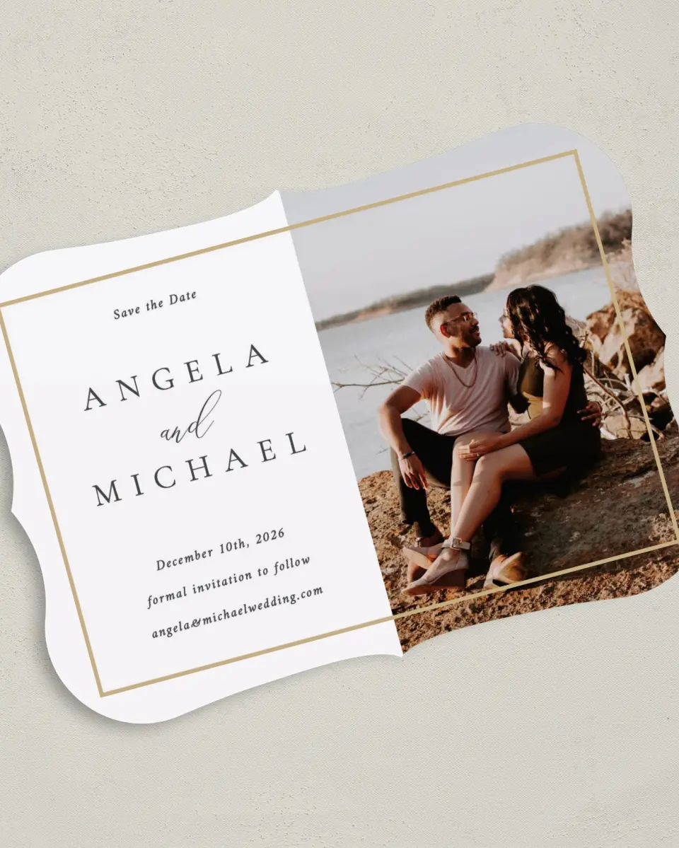 This is a 5" x 7" Save the Date Card called Rich Structure printed in full color on Premium Smooth paper