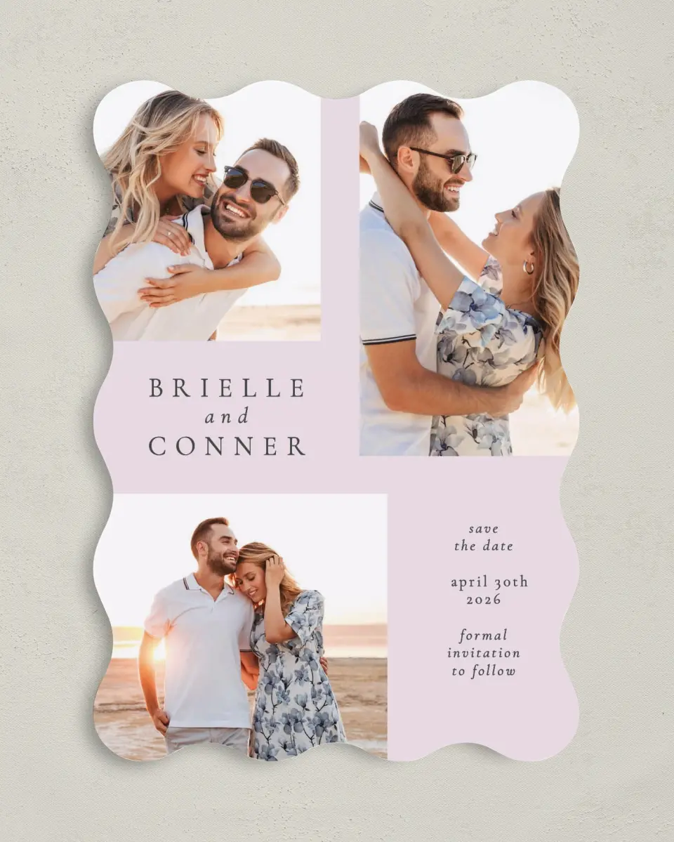 This is a 5" x 7" Save the Date Card called Modest Moment printed in full color on Premium Smooth paper
